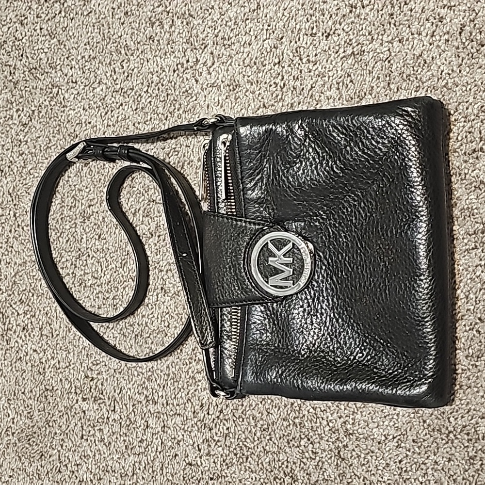 Black Pebbled Leather Michael Kors Crossbody Bag